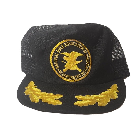 k products Other - VTG NRA PATCH CAPTAIN MESH SNAPBACK TRUCKER HAT CAP BLACK GOLD VETERAN HUNTER